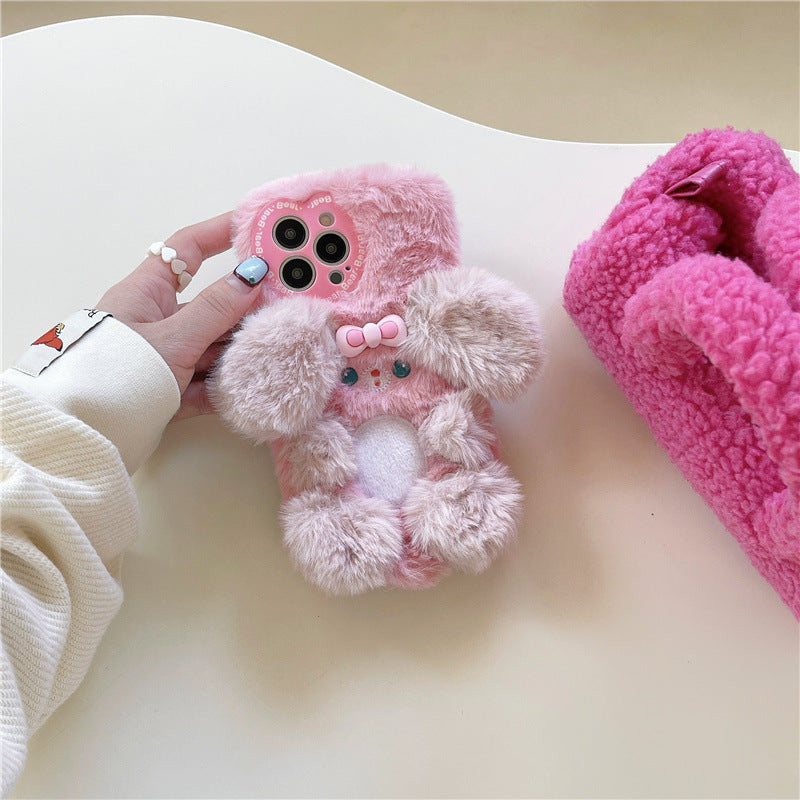 Warm Plush Bow Puppy iPhone Case iPhone 14