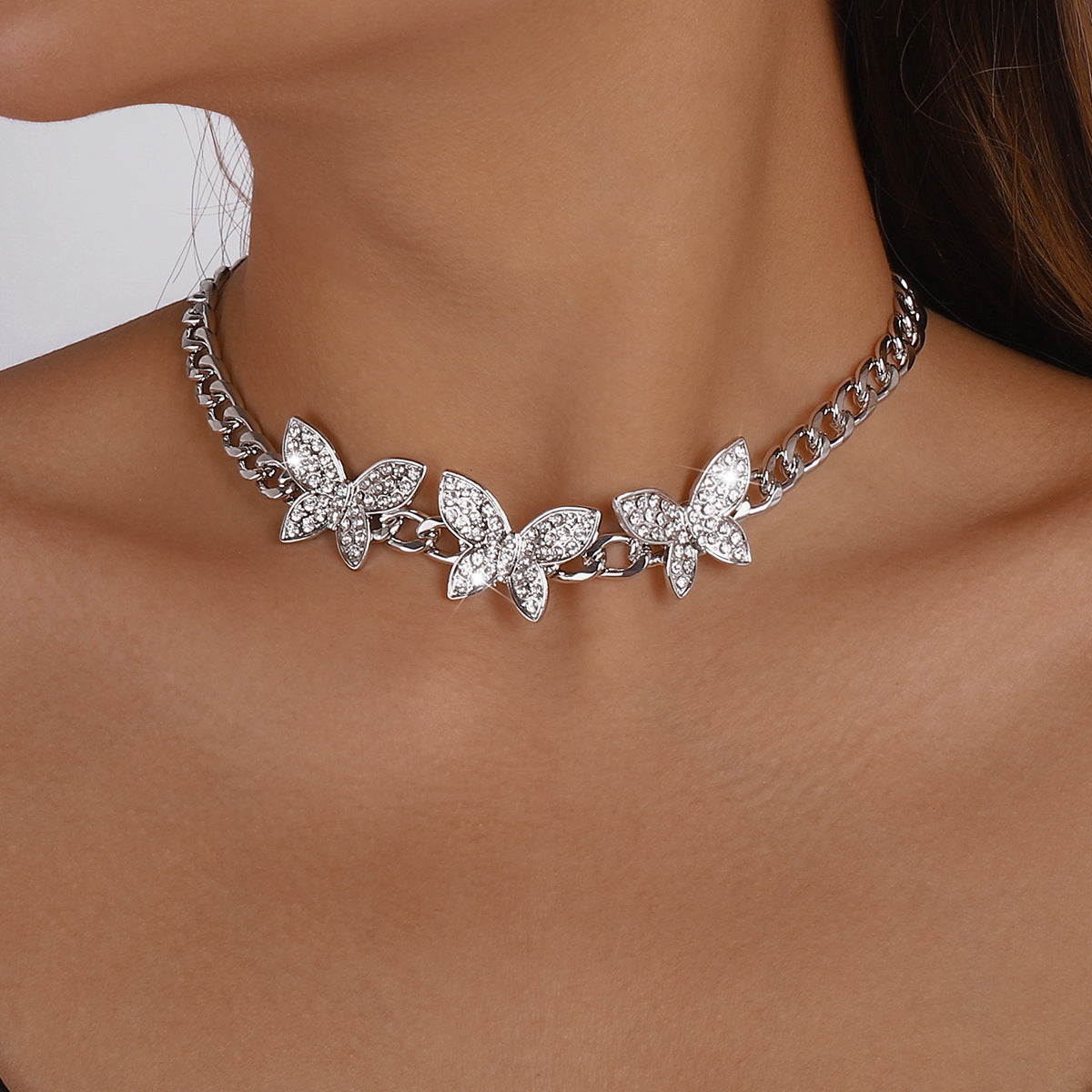 Designer Acc Rhinestone Butterfly Dainty Necklace