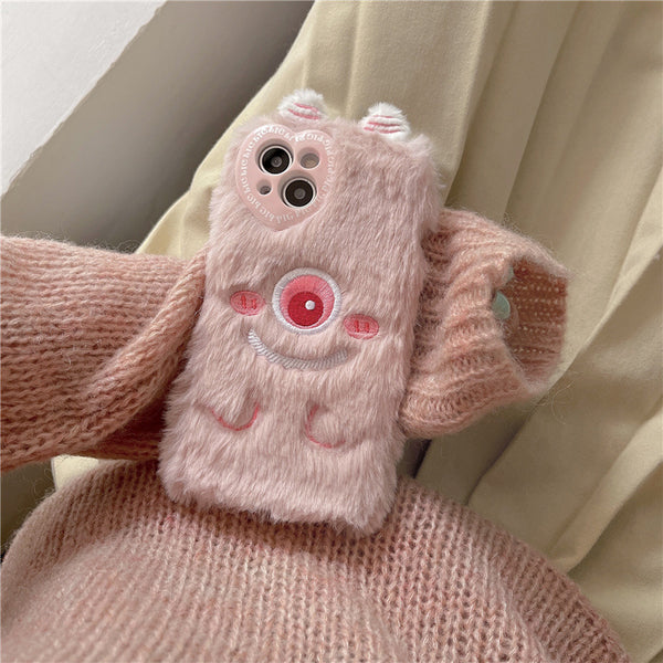 Warm Plush Monster Embroidery iPhone Case iPhone 14
