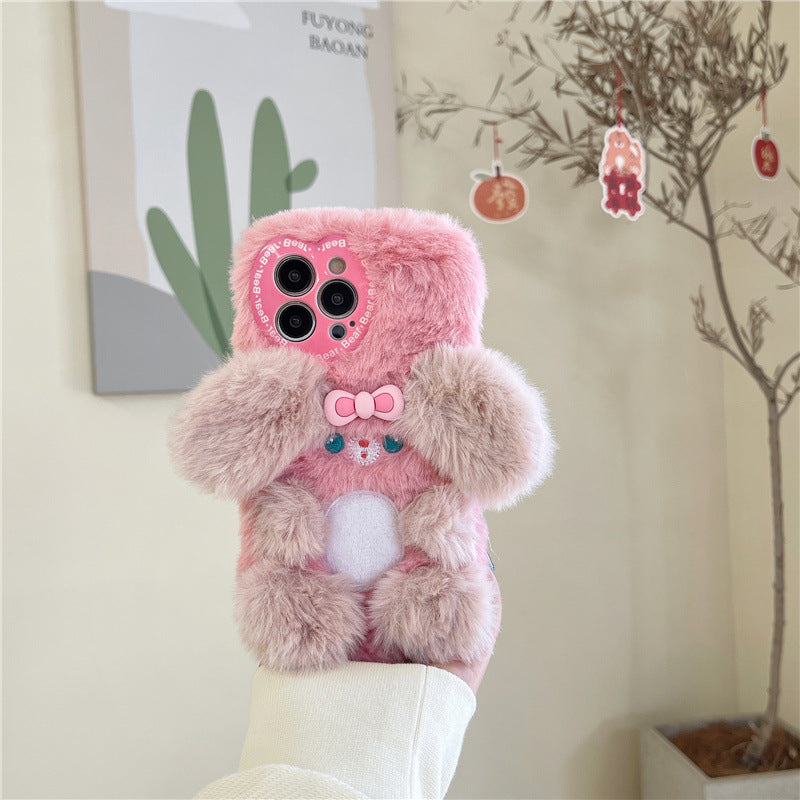 Warm Plush Bow Puppy iPhone Case iPhone 14