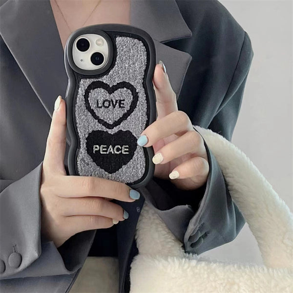 Wavy Terrycloth Knitted Love&Peace iPhone Case iPhone 14 -Black
