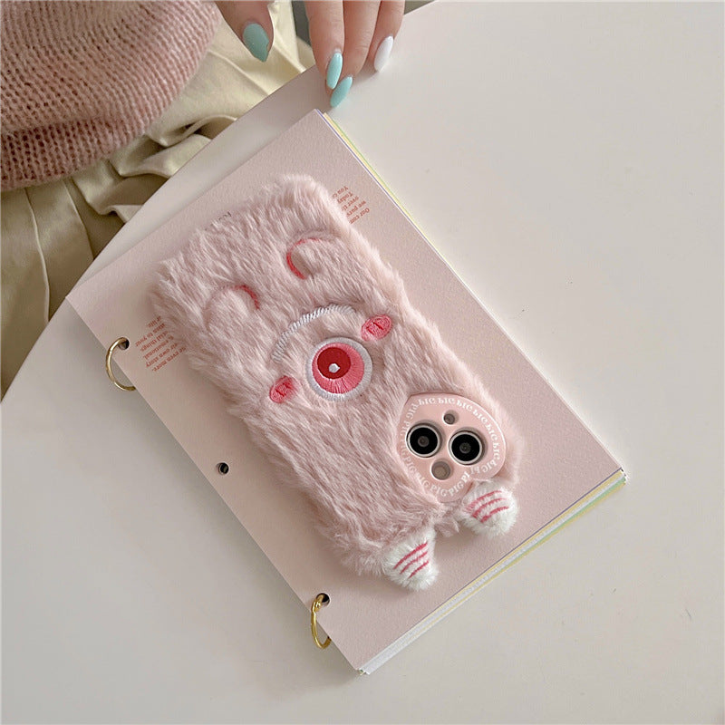 Warm Plush Monster Embroidery iPhone Case iPhone 14