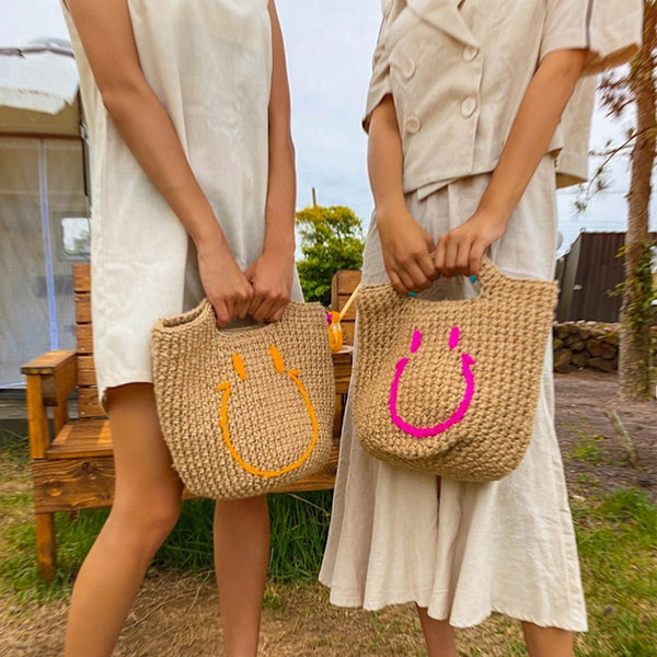 YNYstore Handmade Woven Handbag Vintage Smiley Face