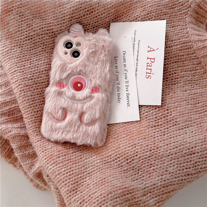 Warm Plush Monster Embroidery iPhone Case iPhone 14