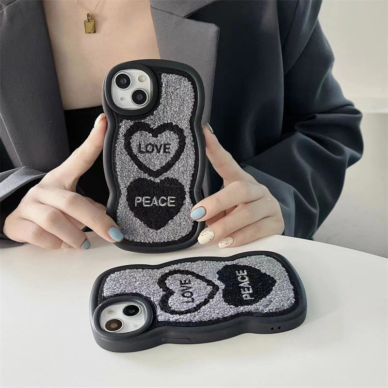 Wavy Terrycloth Knitted Love&Peace iPhone Case iPhone 14 -Black