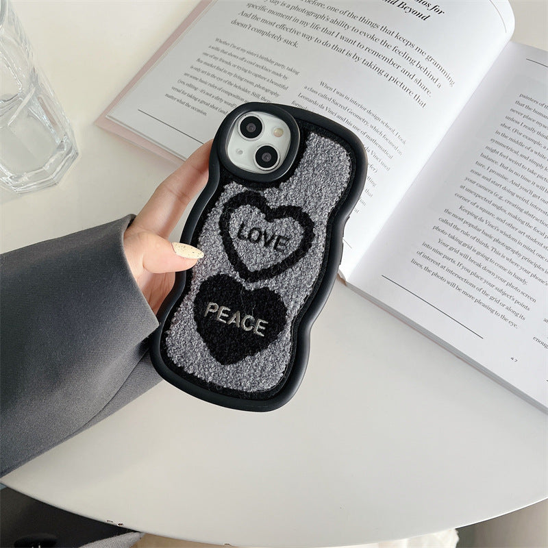 Wavy Terrycloth Knitted Love&Peace iPhone Case iPhone 14 -Black