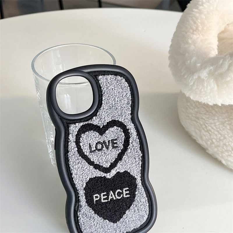 Wavy Terrycloth Knitted Love&Peace iPhone Case iPhone 14 -Black