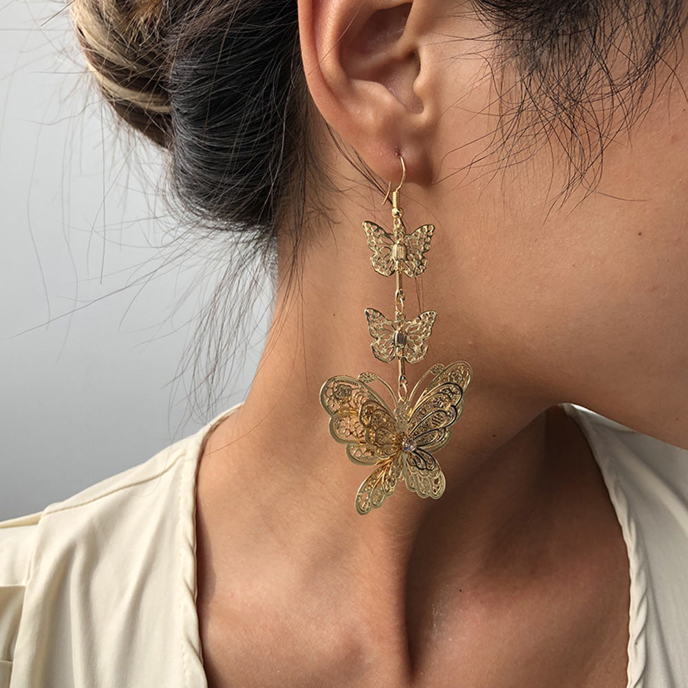 Triple Butterflies Long Earrings