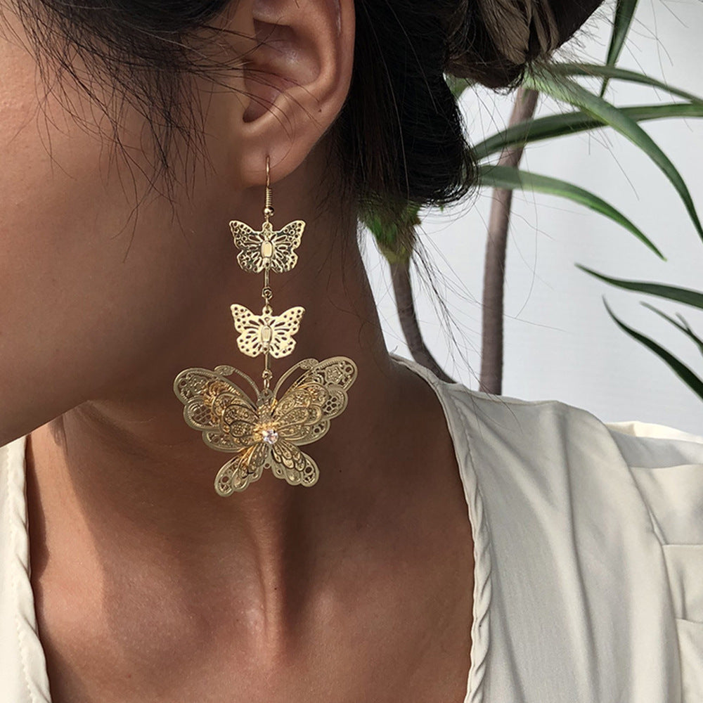 Triple Butterflies Long Earrings